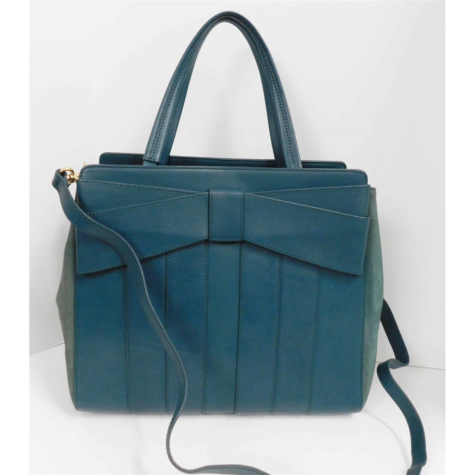 Zac Posen Shirley Green Leather Bow Large Tote Crossbody Bag