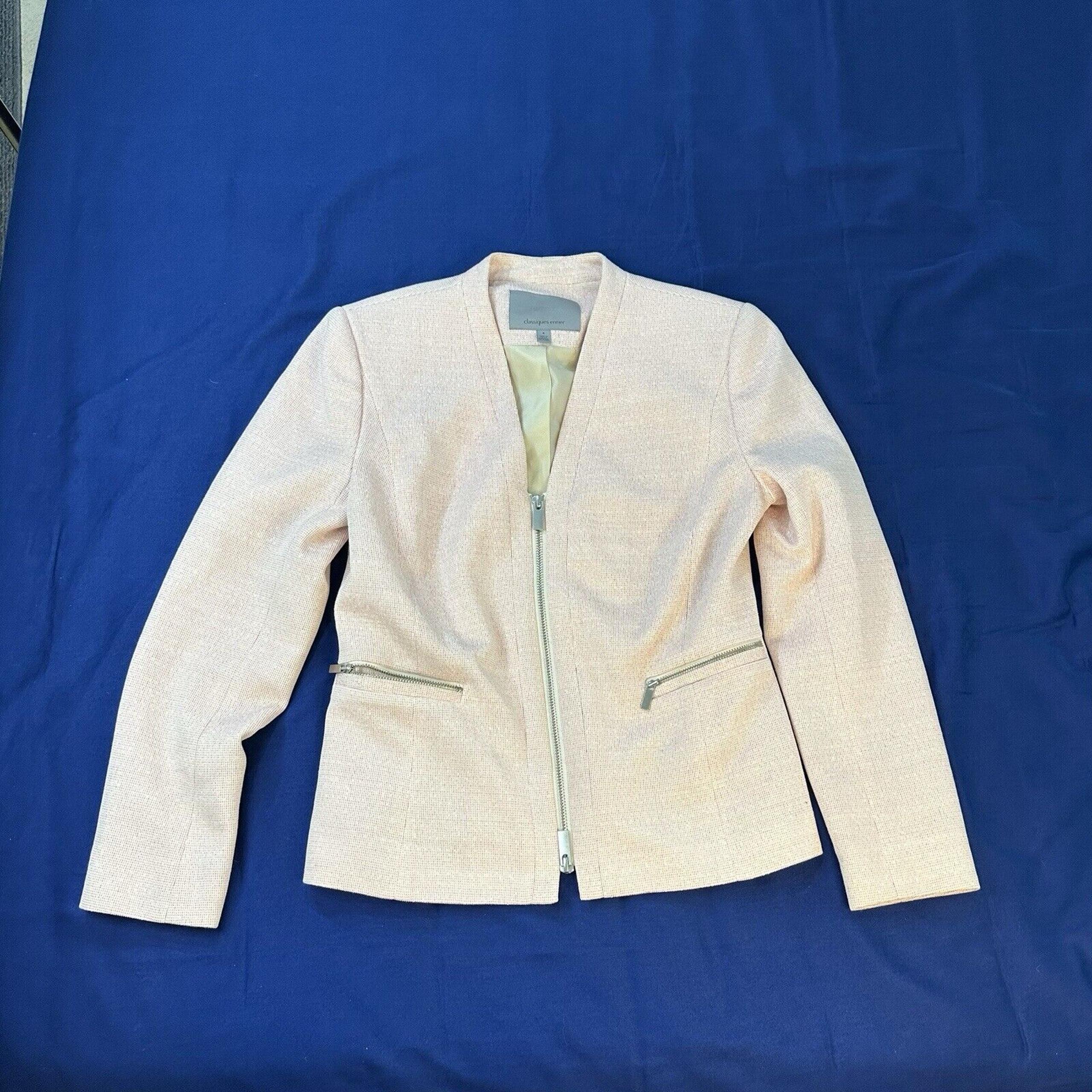 Jacket Women’s Pink White Textured Full Zip Coat - Classiques Entier