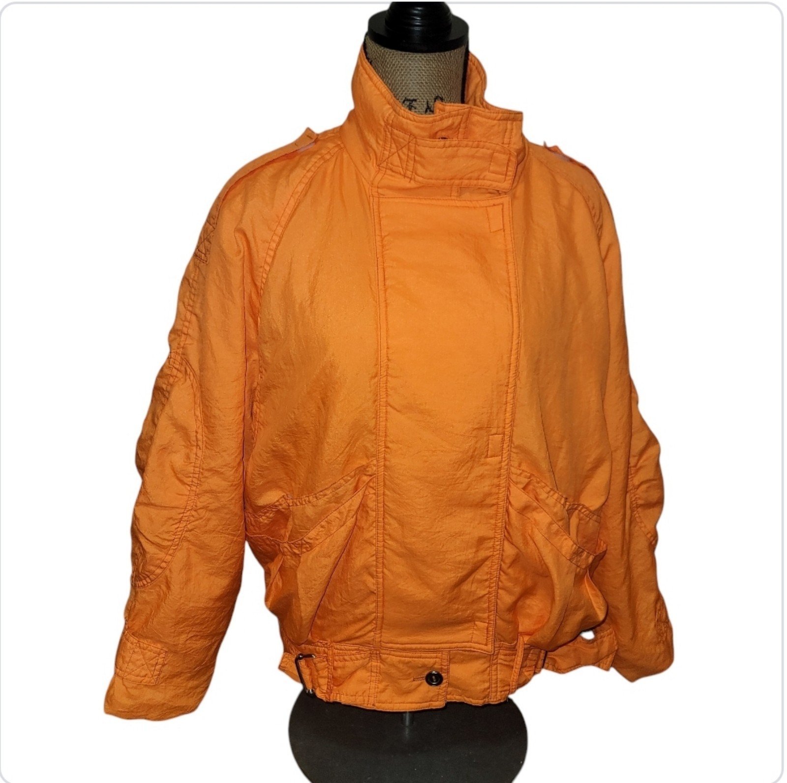Vintage 1980s KAOS Orange Bomber Jacket Medium Retro Coat Made USA Festival EDM