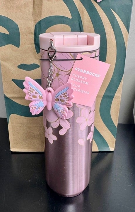 Starbucks cherry blossom vacuum insulated tumbler w/ butterfly charm w/ sm ding