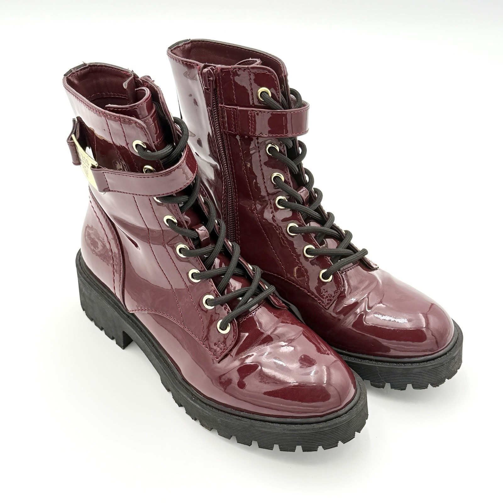 GUESS Red Patent Leather Lace-up Combat Boots Size 7.5