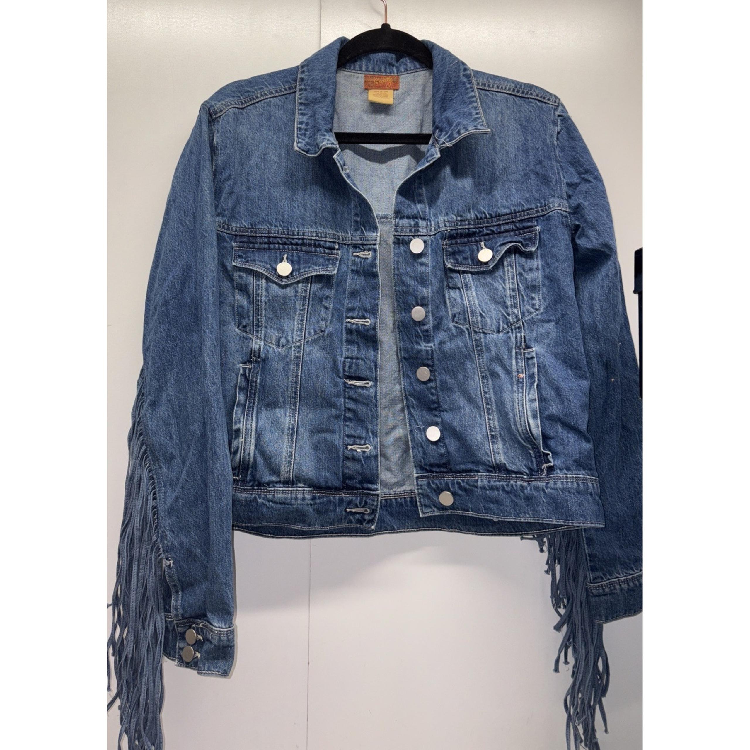 Scully Honey Creek Western Fringe Denim Jacket Size Medium Women's