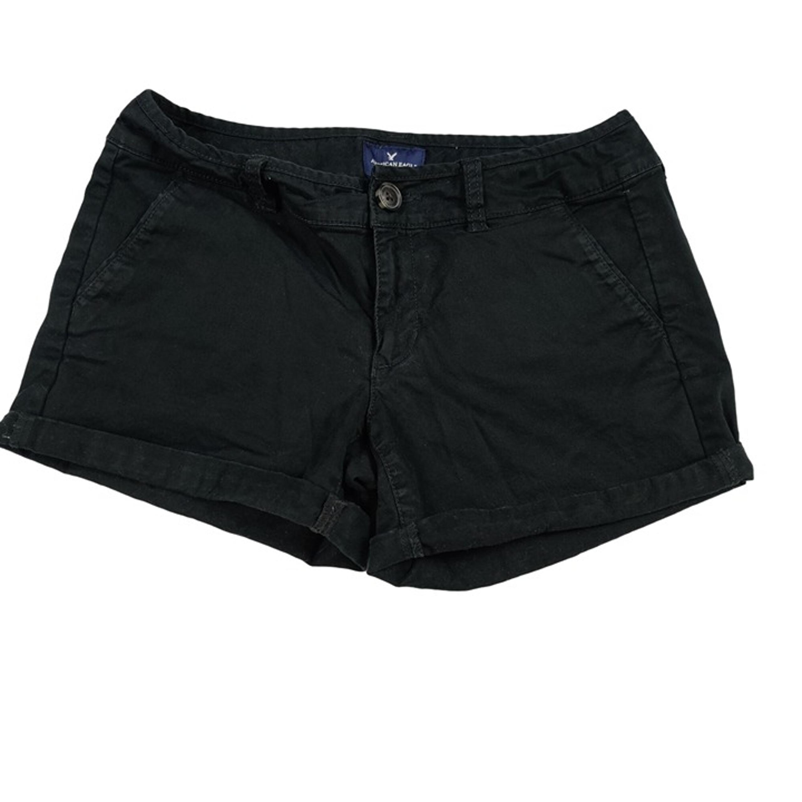 American Eagle Womens Shorts Midi Stretch Rolled Hem Capsule Black Khaki Sz 4