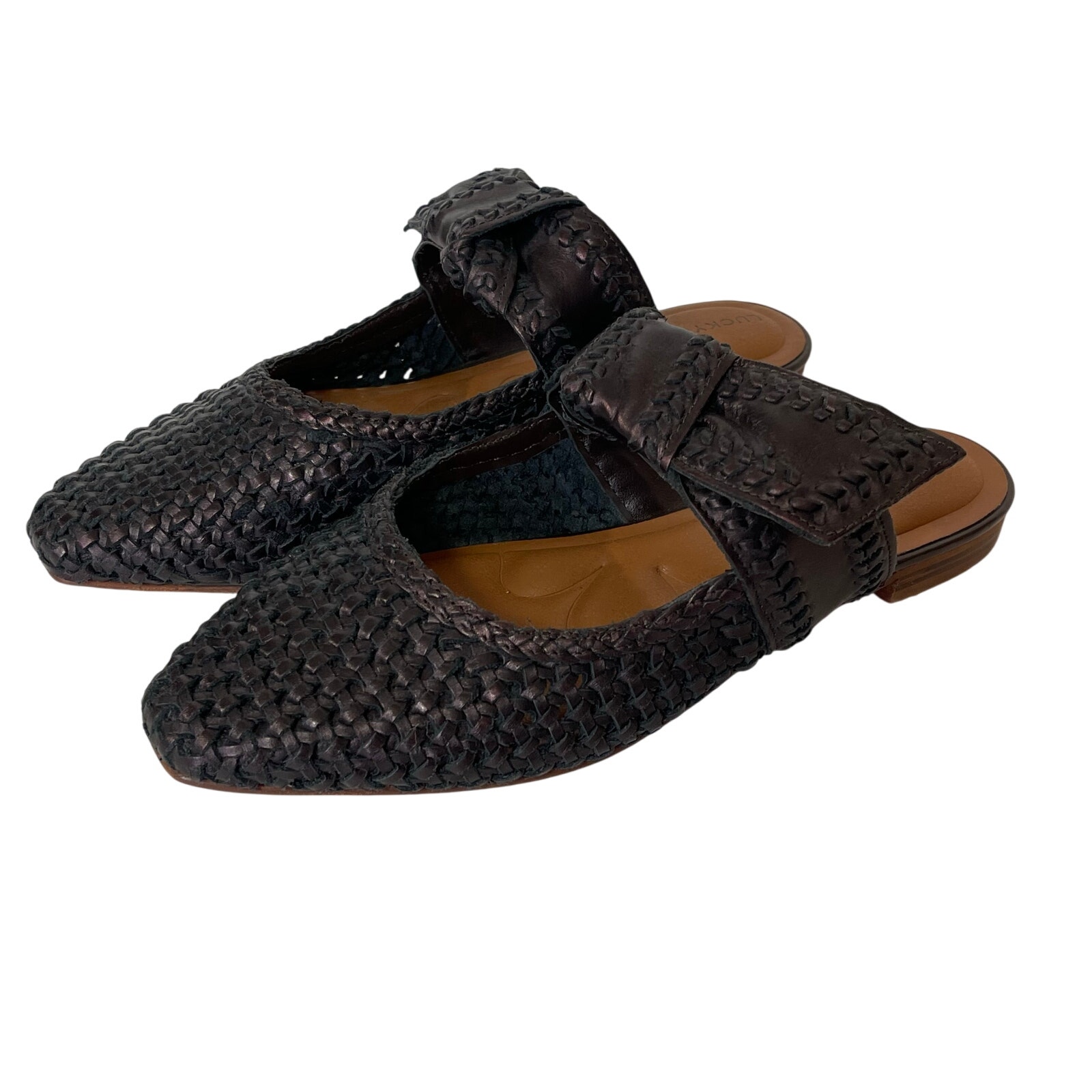 LUCKY BRAND Women’s Woven Leather Grenaldie slip on Sandal 7.5