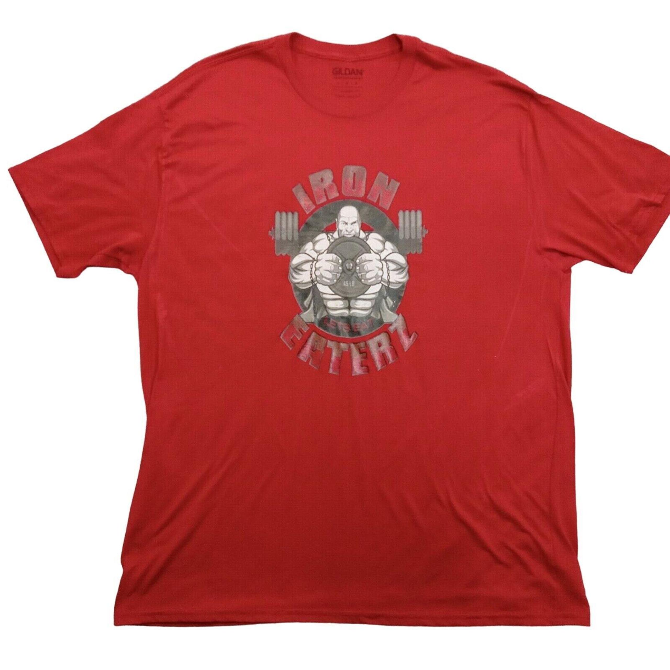 Iron Eaters T-Shirt L Men's Gildan Weight Lifting Pullover Short Sleeve Red