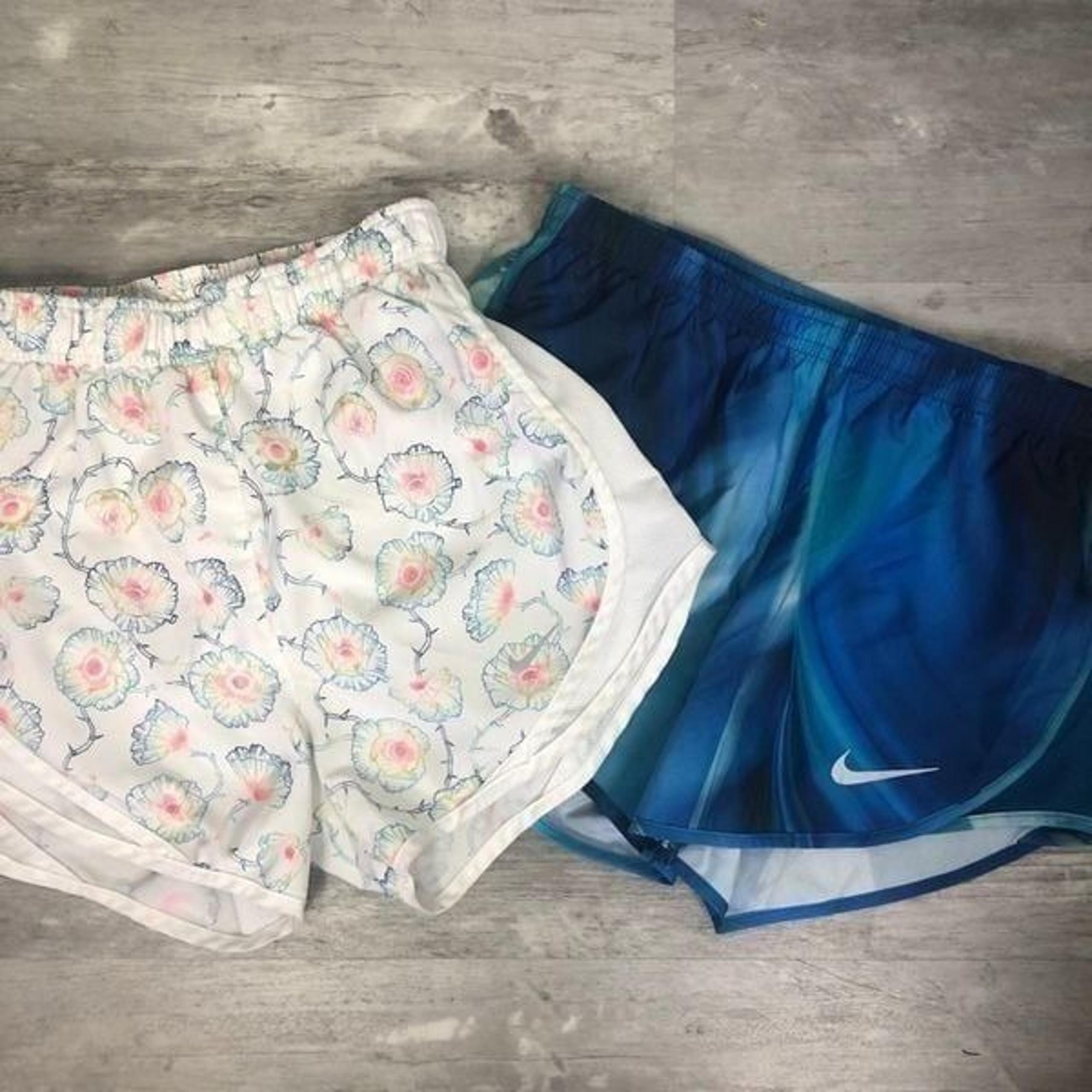 NIKE | Dri Fit Running Shorts 2 PAIR LOT White Floral & Blues Women’s Size XS