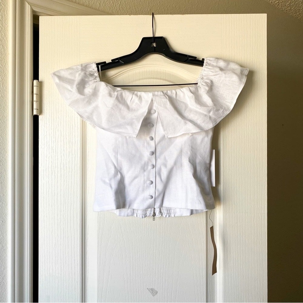 Reformation Top Grapefruit Linen Off-The-Shoulder Cottagecore Boho White hotsell 0 NWT