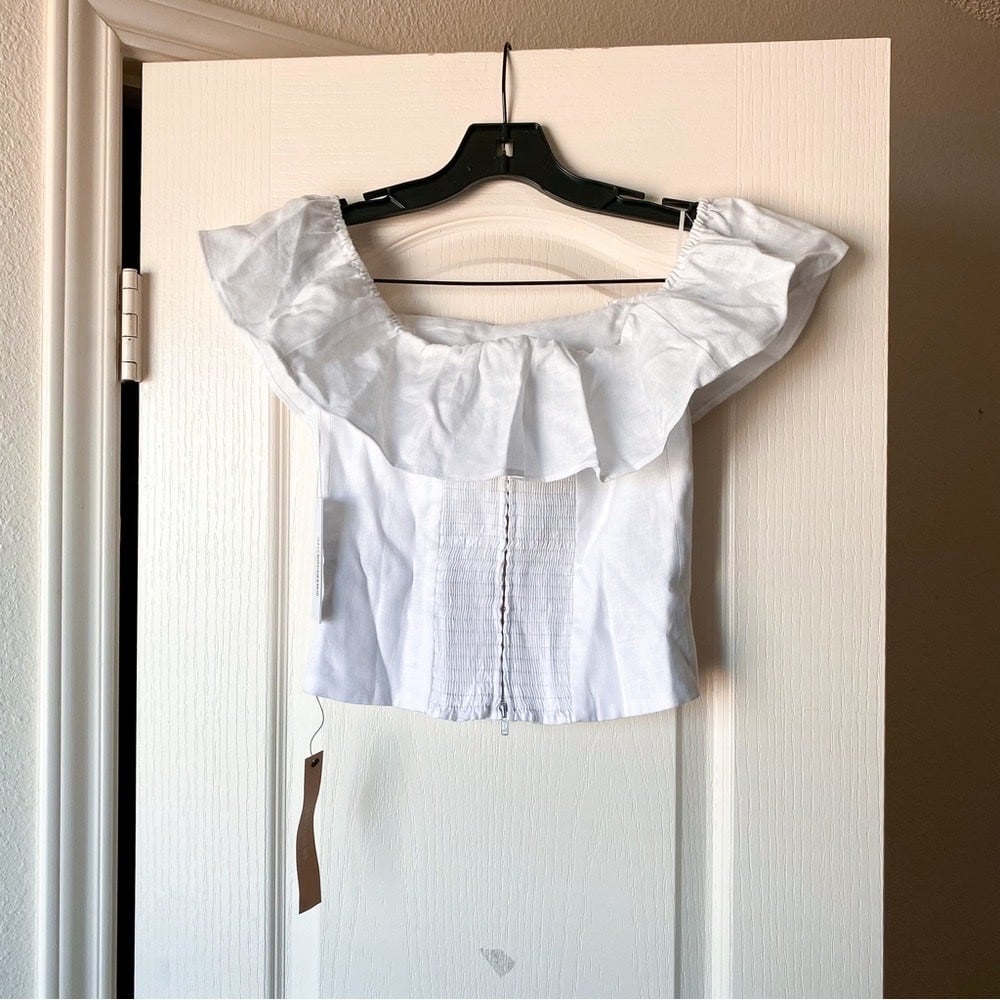 Reformation Top Grapefruit Linen Off-The-Shoulder Cottagecore Boho White hotsell 0 NWT