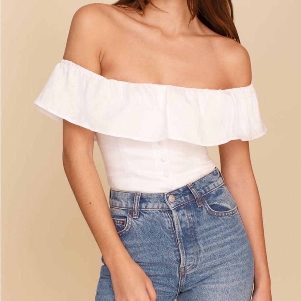 Reformation Top Grapefruit Linen Off-The-Shoulder Cottagecore Boho White hotsell 0 NWT
