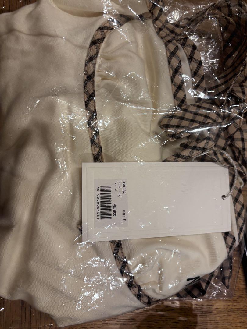 トップス andmary Alice check ribbon tops ivory ANDMARY】Alice check ribbon tops