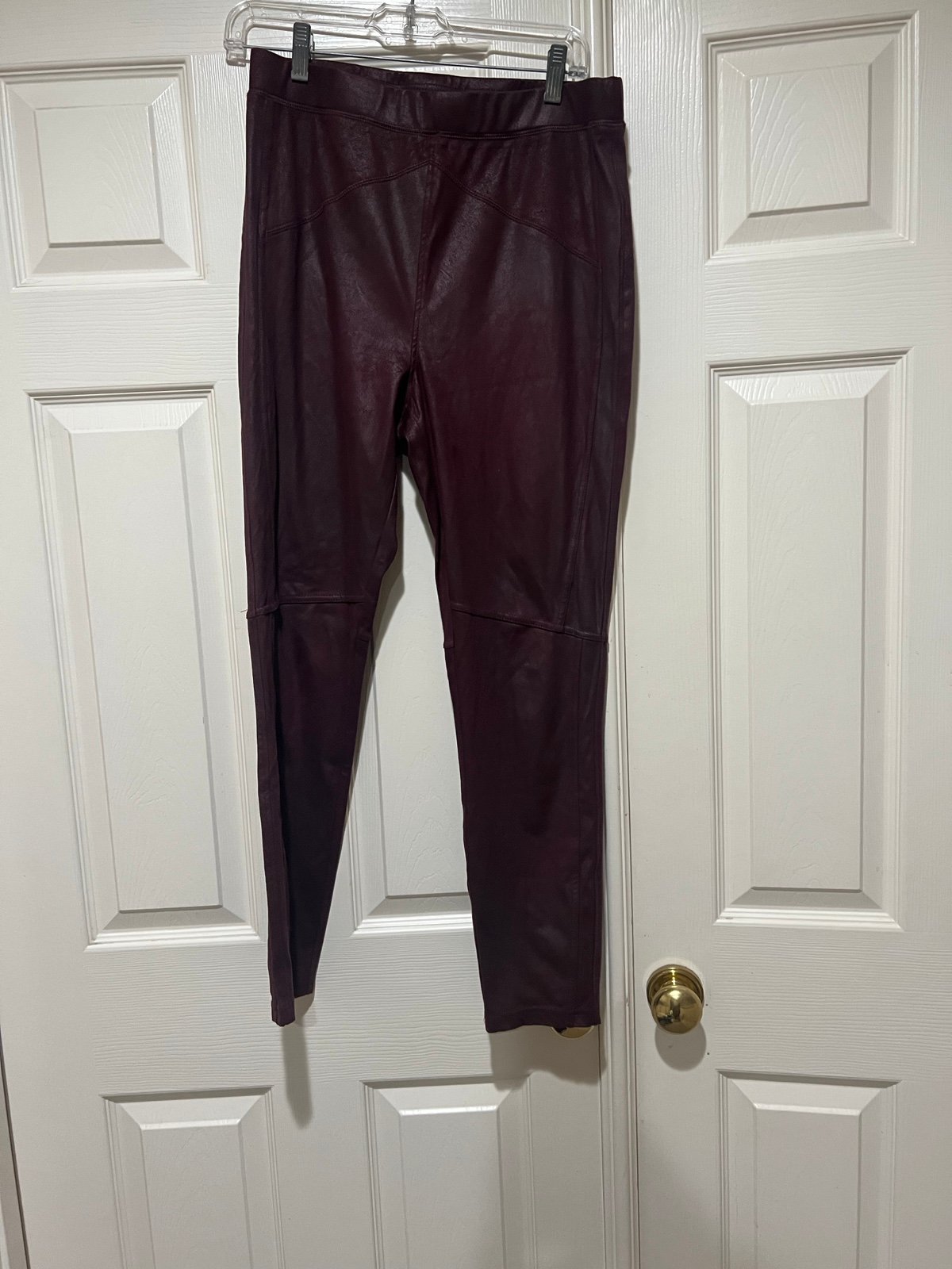 Free People L red dark red Faux Leather High Waisted Leggings. Size L Large
