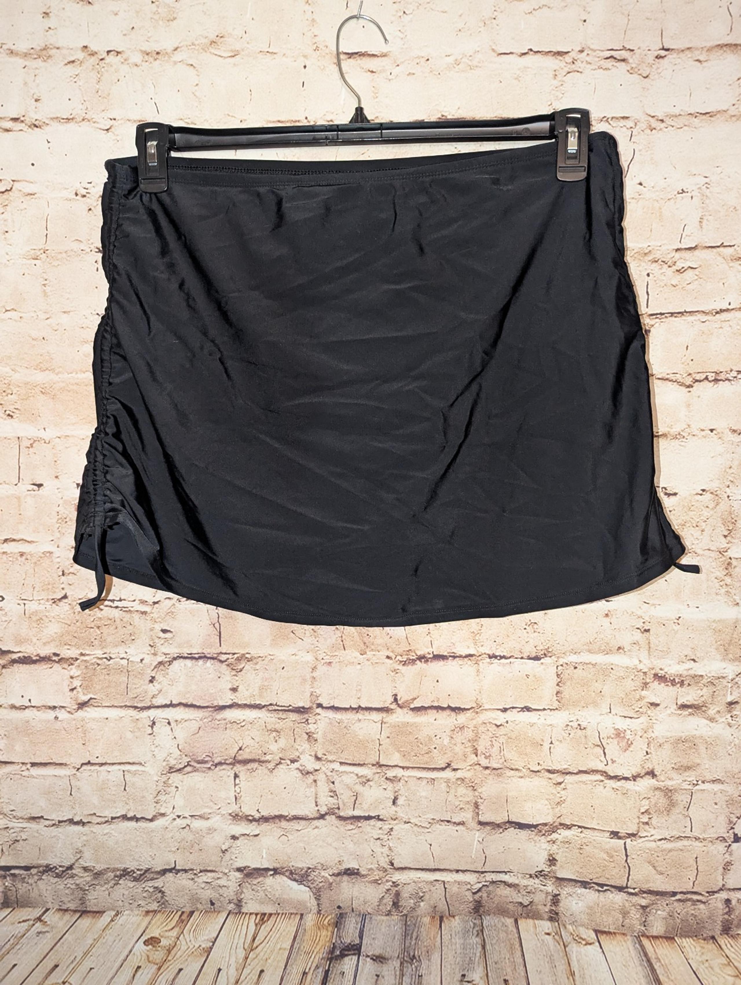 Boutique Swim Skirt Women 1X Bikini Bottoms Tummy Control Built In Brief Black