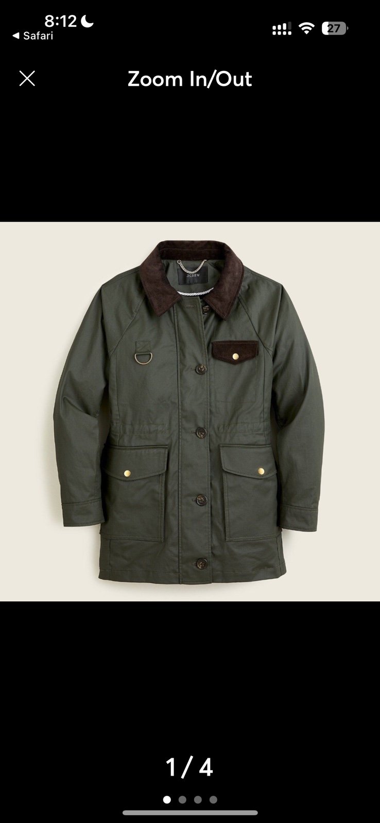 New With Tags J.CREW Classic Barn Jacket in Dark Moss Size XS