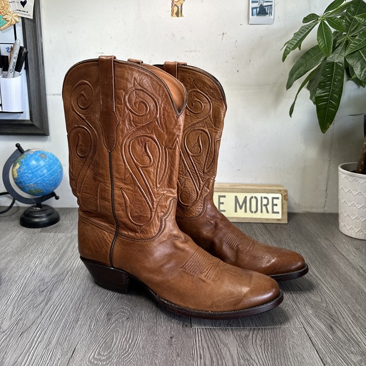 Men's Black Jack 405 Ranch Hand Brown Burnished Western R Toe Boots Size 13 D