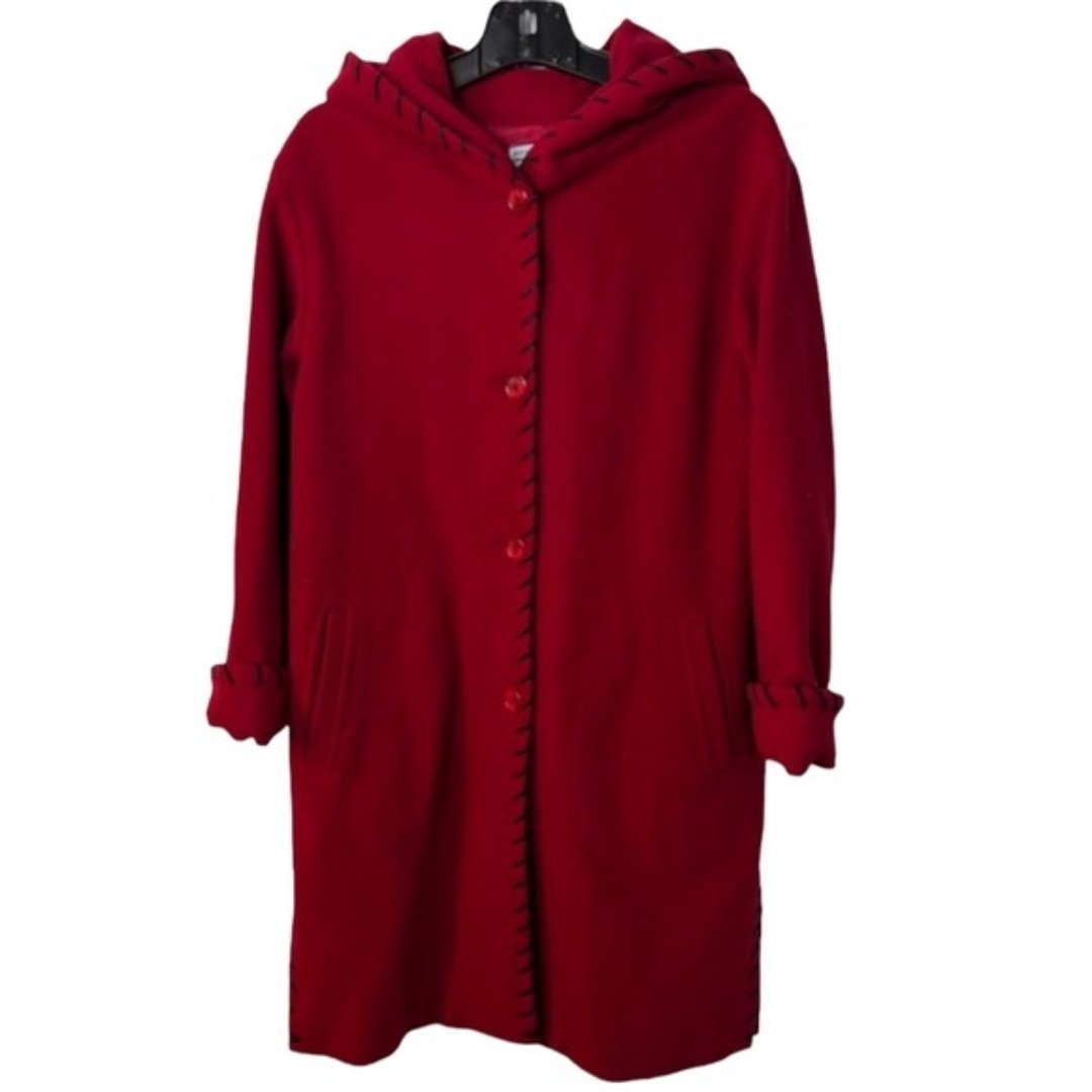 Marvin Richards Classic 100% Wool Hooded Red Coat Size S