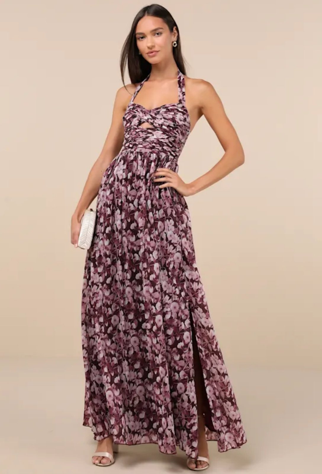 Lulu’s Purple Floral Pleated Maxi Dress