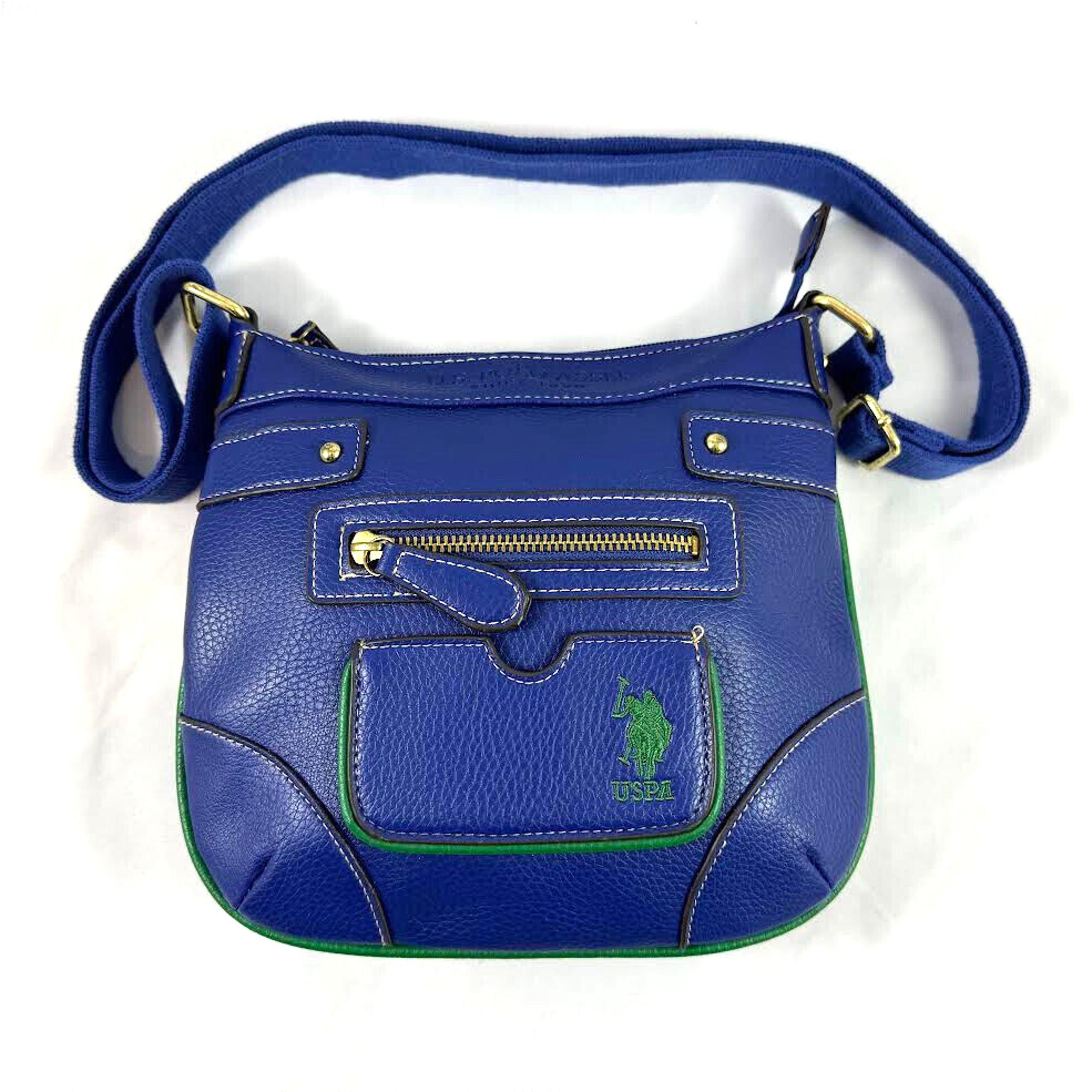 U.S. Polo Assn Faux Leather Cross-Body Bag Purse Shoulder Bag Blue Green Vintage