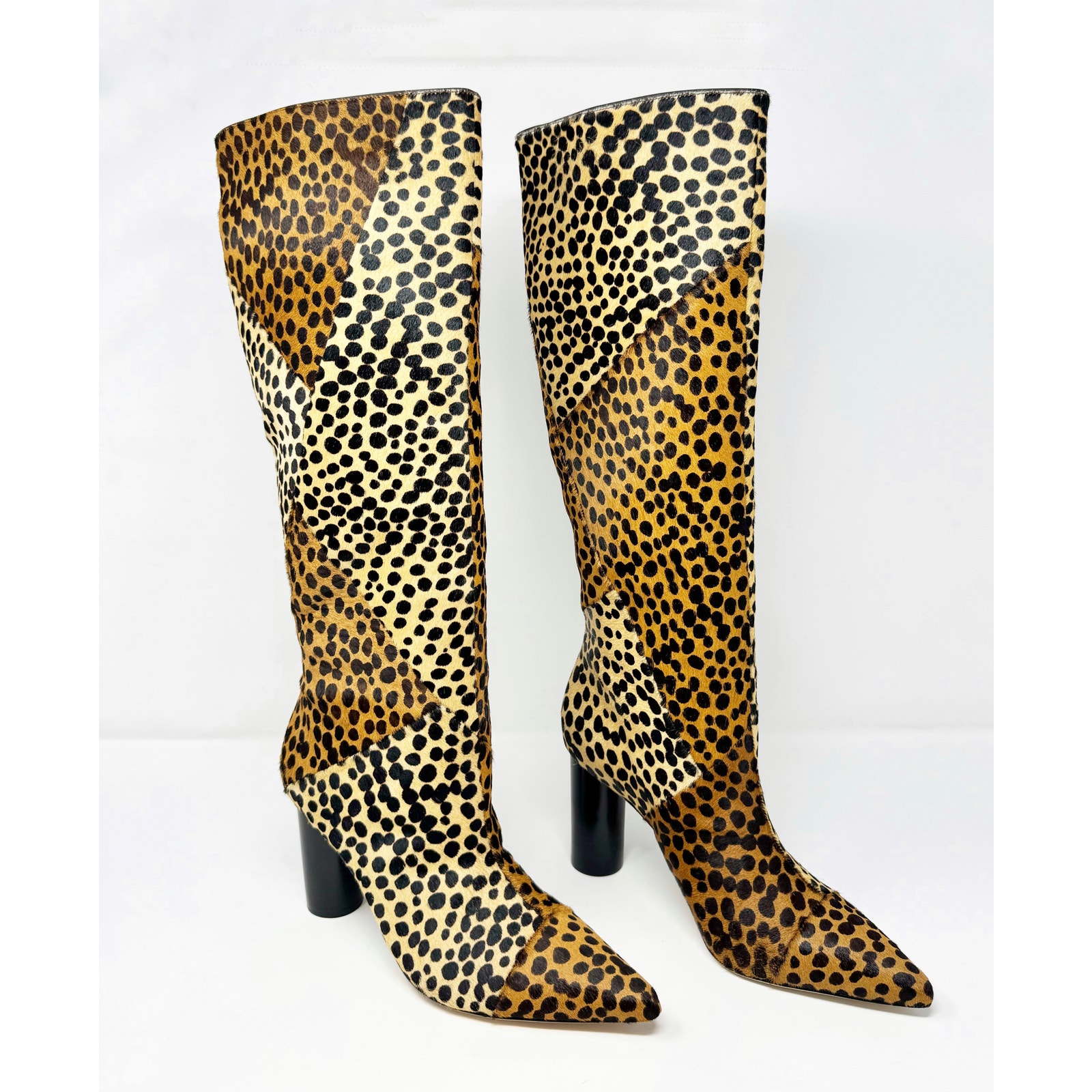 Ulla Johnson Jerri Knee High Cheetah Print Calf Cowhide Leather Hair Boots EU 40