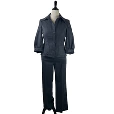 WORTH Womens PANTS SUIT Wool 10 Gray Pinstripe Short Jacket Blazer Career Church