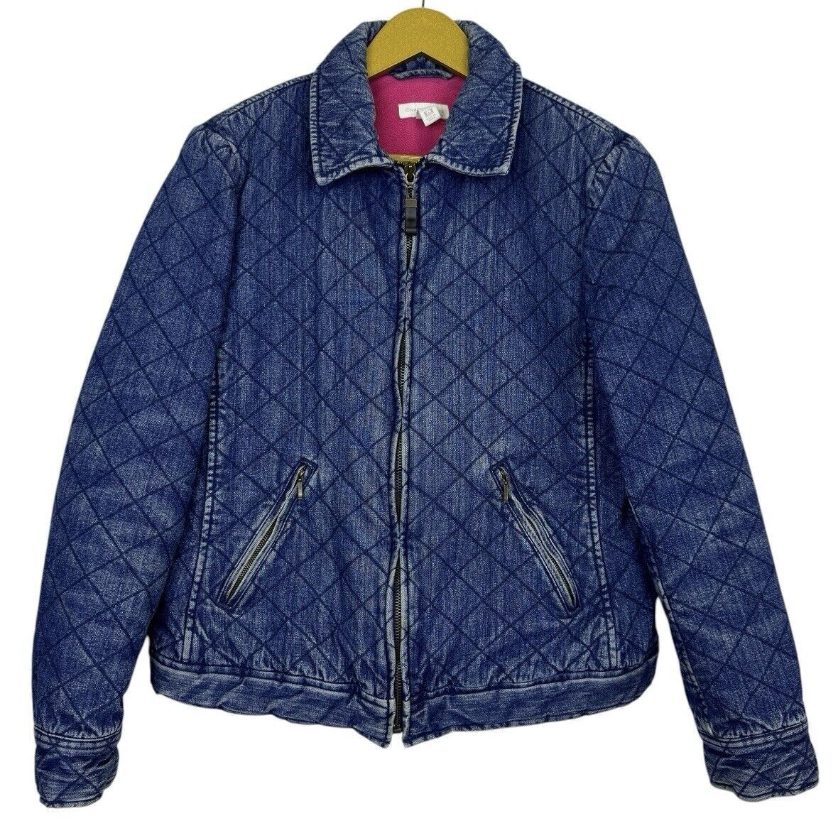 Vintage Charter Club Barn Jacket Quilted Denim Fleece Medium Equestrian Blue
