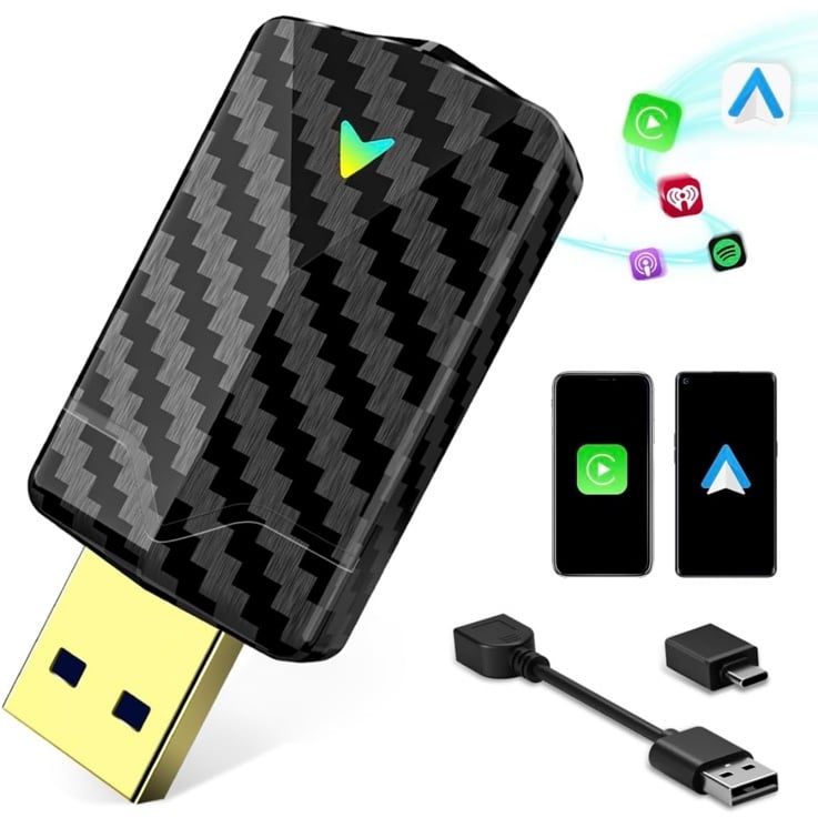 Mini Wireless Carplay Adapter with Fast Stable 5Ghz WiFi Bluetooth Connection