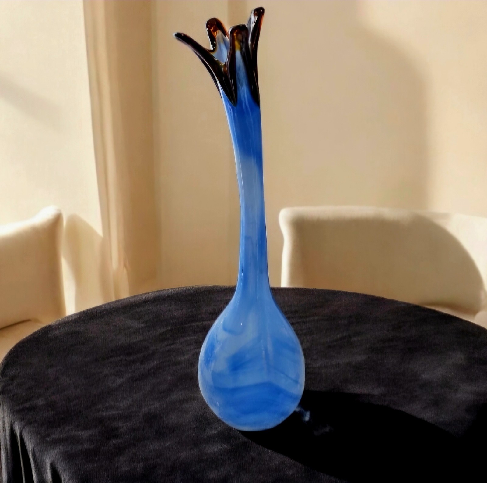 Vintage Murano Swan Neck Blue Swirl Fratelli Toso Millfiori Large Vase MCM Italy