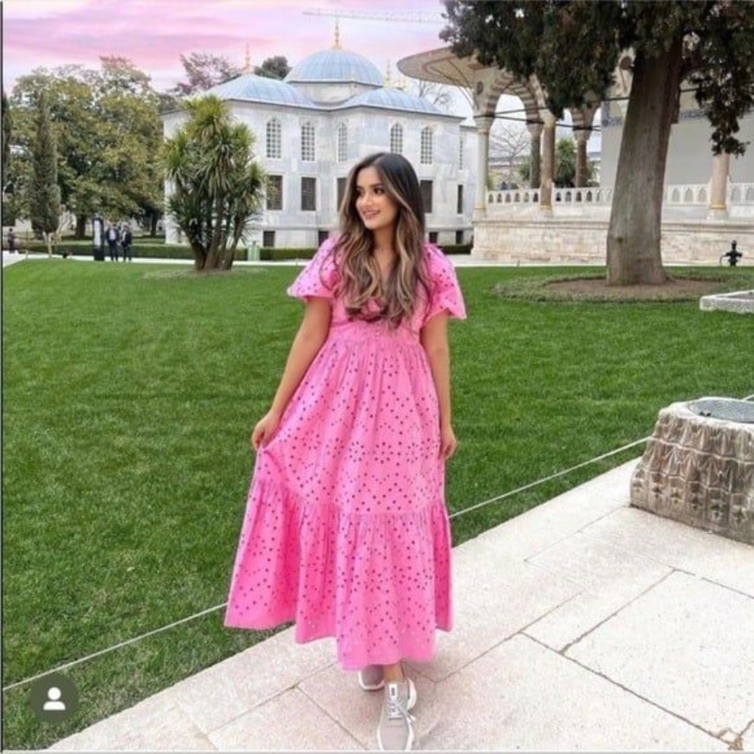 Zara Pink Cutwork Embroidery Puff Sleeve Maxi Dress Size XS
