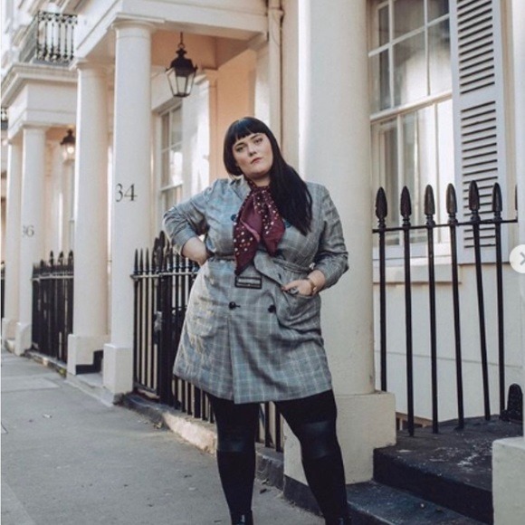 Eloquii Grey Plaid Belted Trench Coat Dress