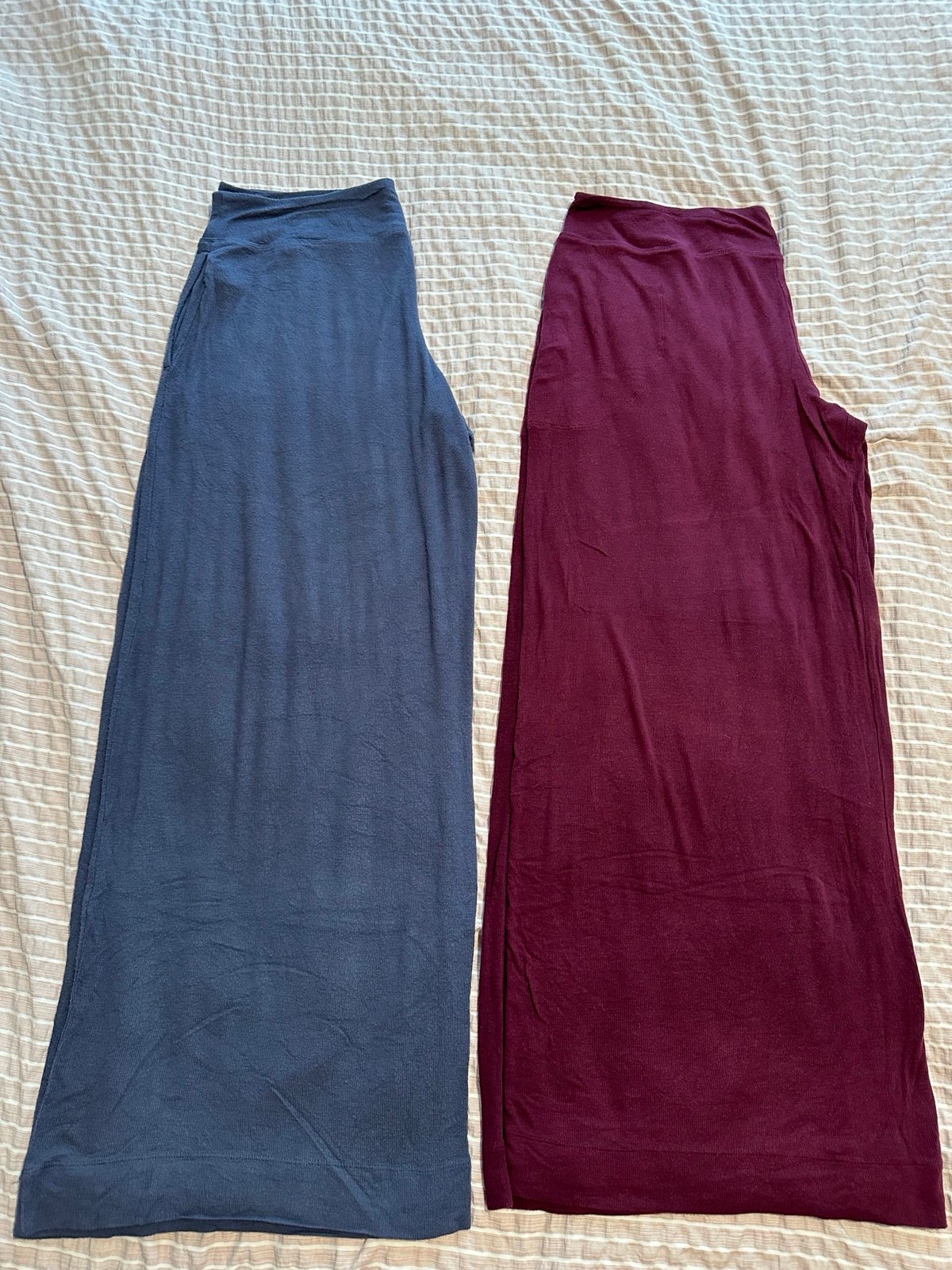 Athleta Size XL Well Rested Rib Sleep Wide Leg Pants in Blue and Burgandy