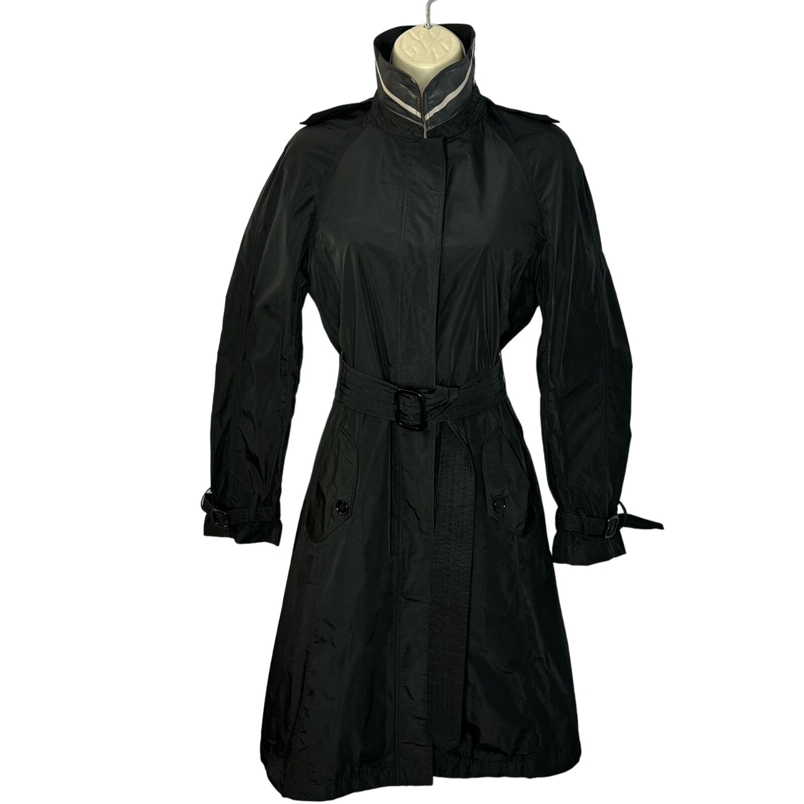 Burberry London Black Belted Trench Coat Jacket Raincoat Women's 4