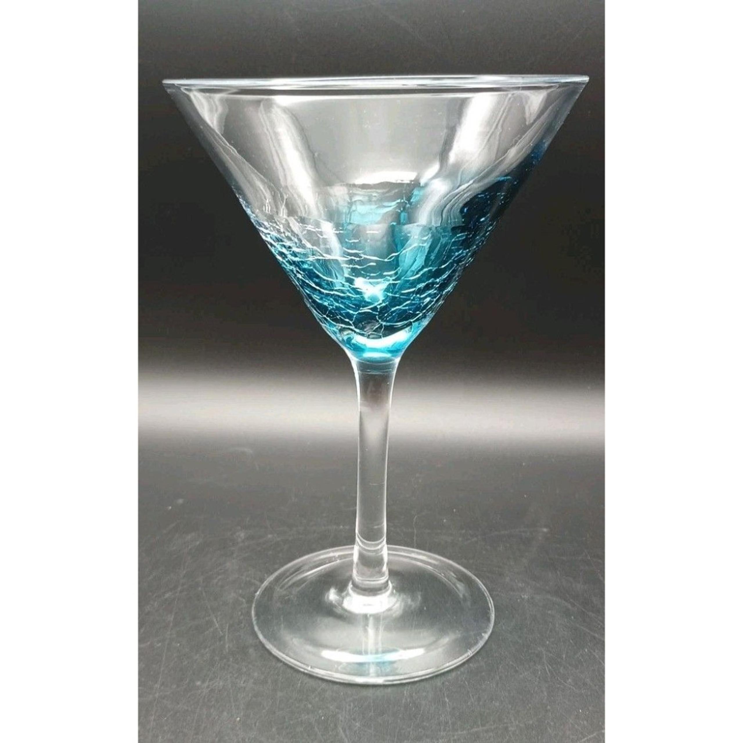 Pier 1 One Imports Turquoise Blue Crackle Martini Glass