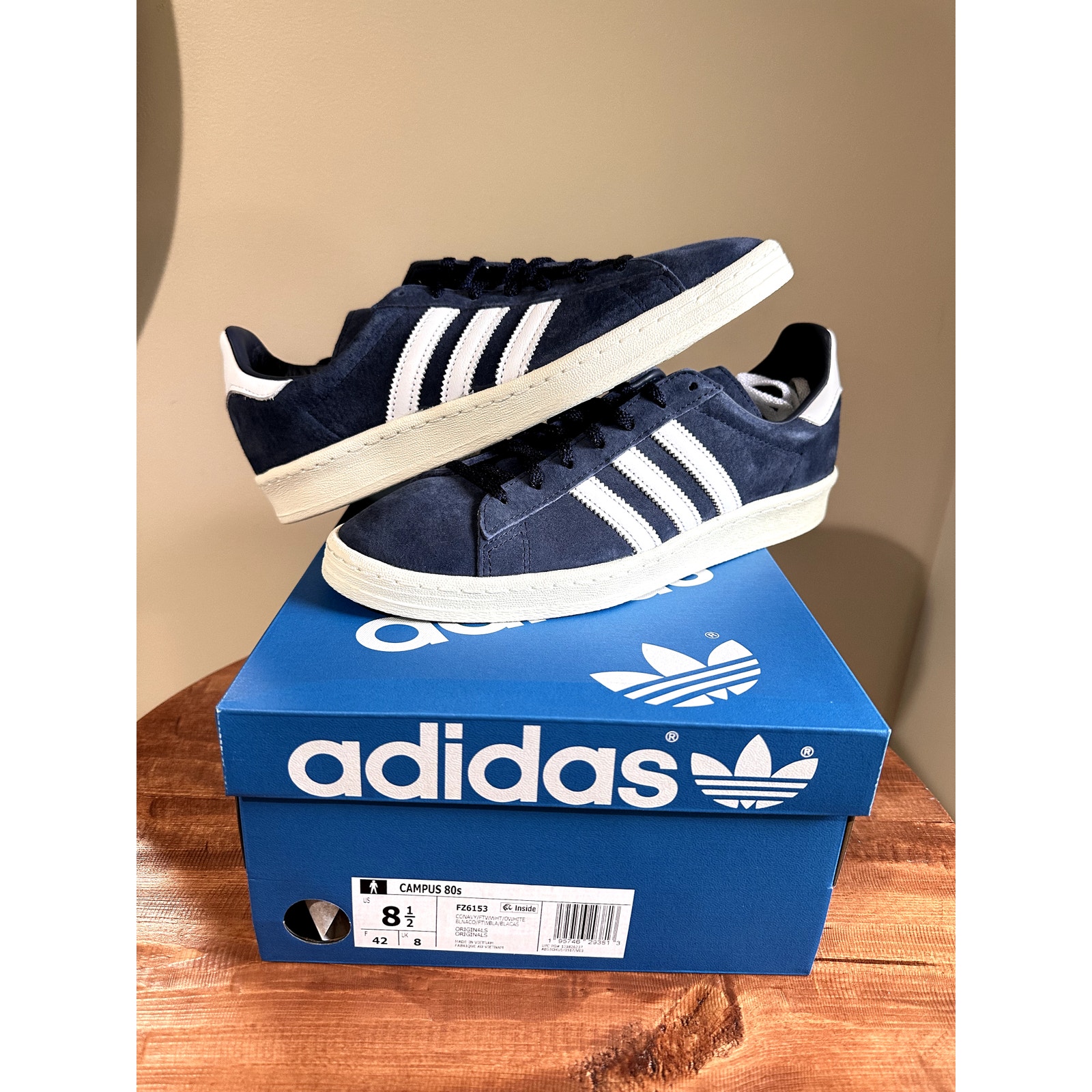 Size 8.5 - Adidas Originals Campus 80s Athletic Navy Blue White Shoes FZ6153