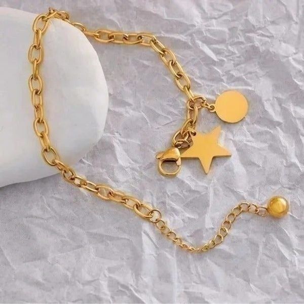 New Unique 18k Gold Plated Chain Star Celestial Layering Bracelet