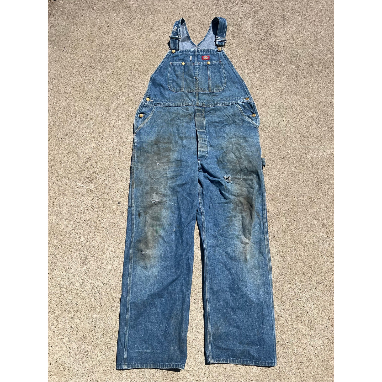 Vintage Dickies Distressed Button Fly Denim Overalls – Size 42x32
