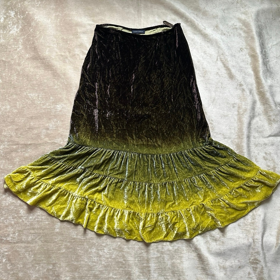 Banana republic maxi skirt ombré burnt velvet green burgundy rare fun strange M