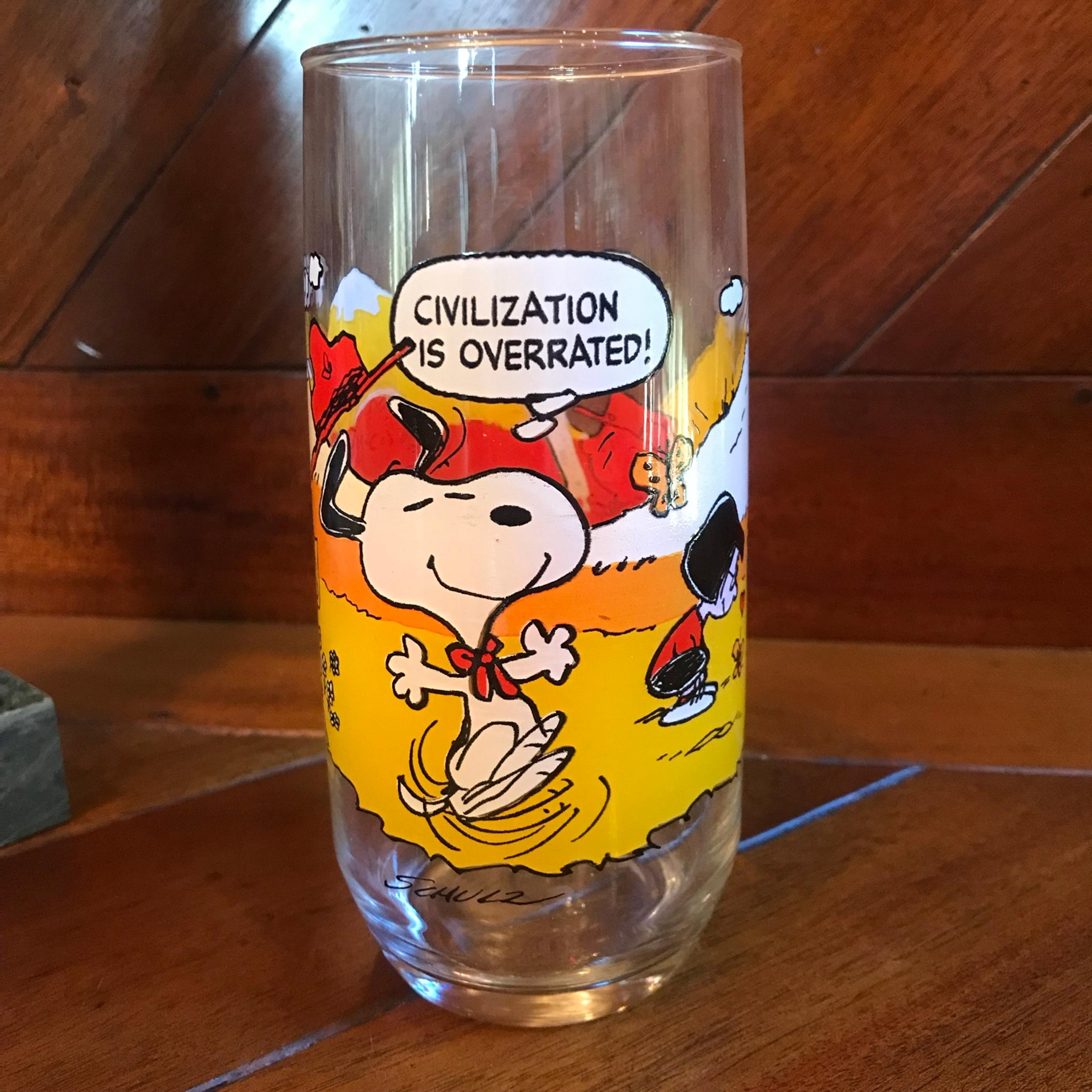 Vintage 1983 McDonald’s Camp Snoopy Glass – “Civilization Is Overrated”
