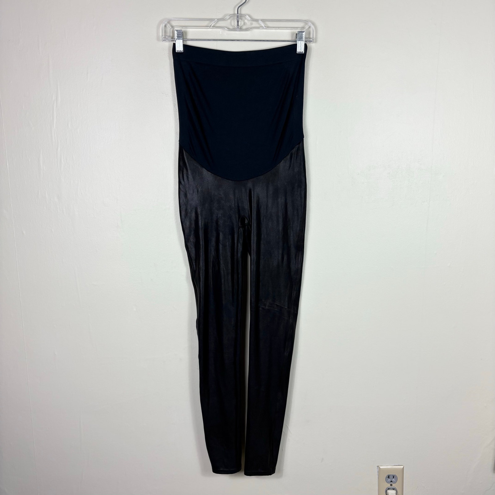 Spanx Over The Belly Skinny Leg Mama Faux Leather Leggings in Very Black