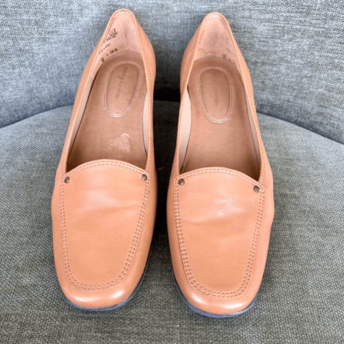 Easy Spirit Womens Tan Slip On Esevans Dark Natural Leather Loafer Size 8.5