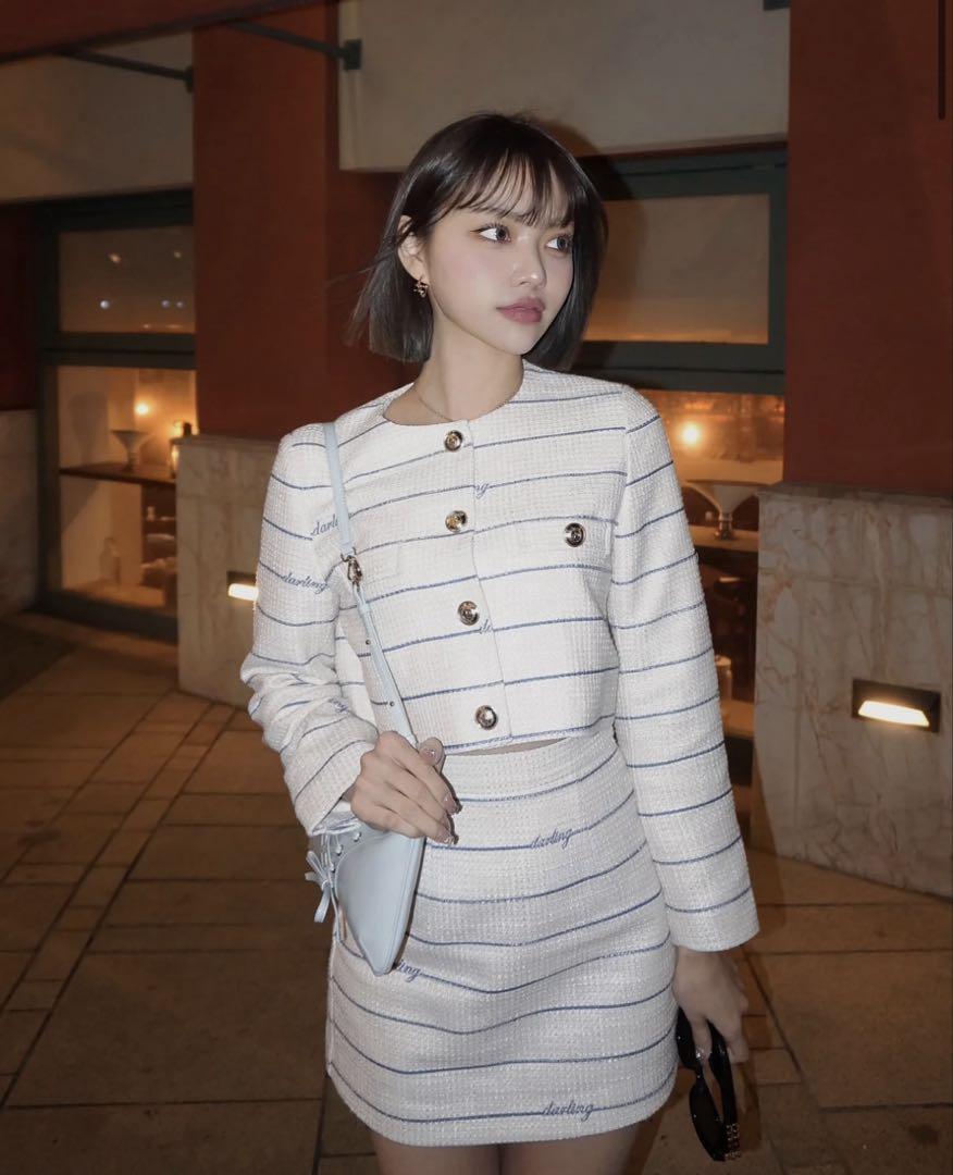 darich darling border tweed jacket and skirt set up