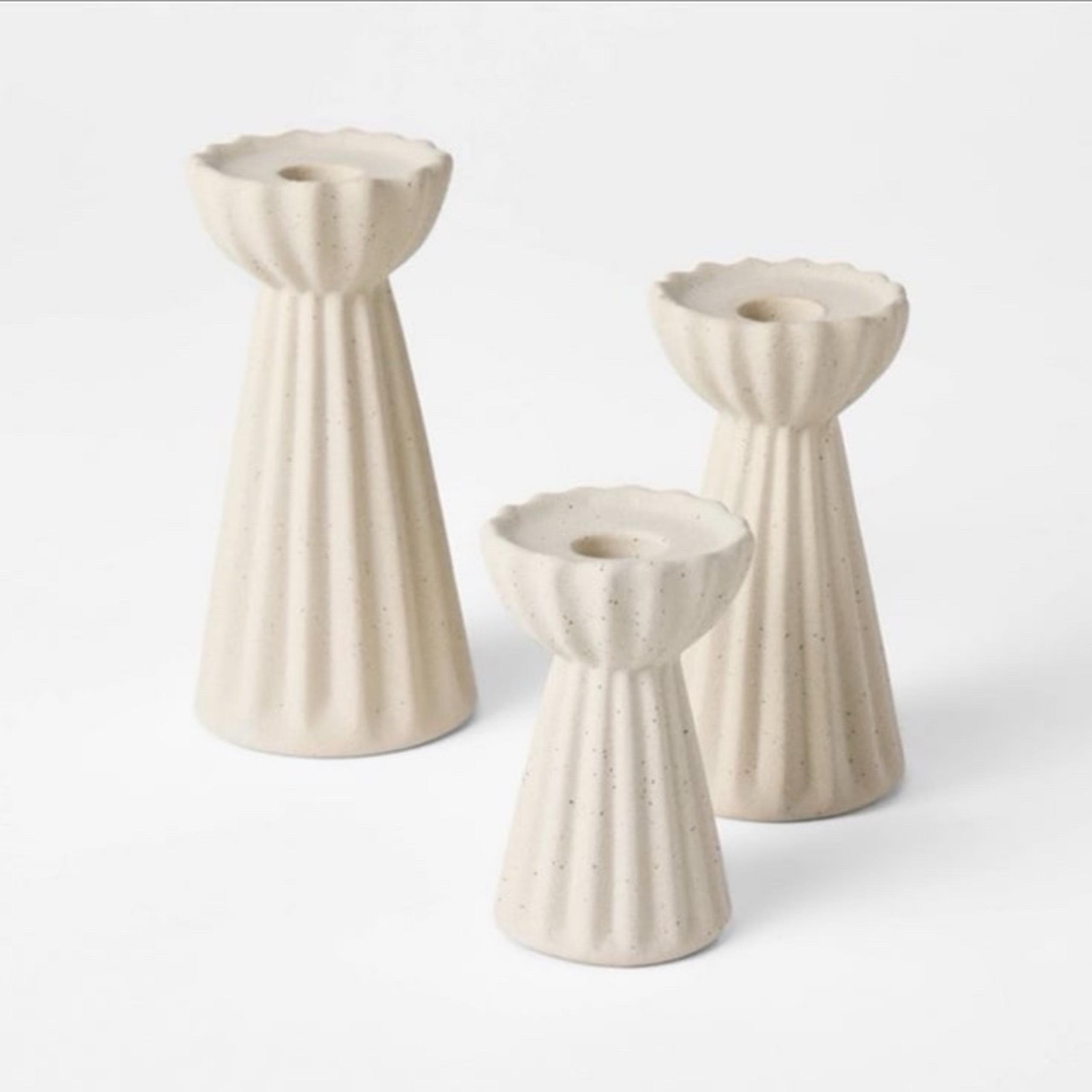 Set of 3 Ceramic Ribbed Taper Candle Holders Beige - Threshold™ Studio McGee