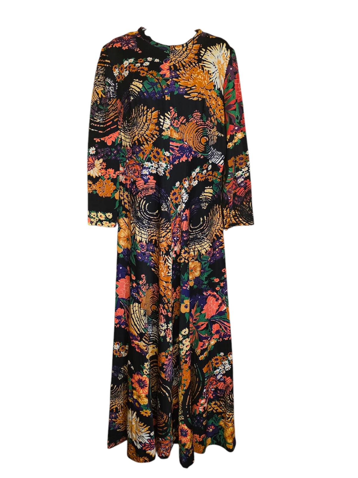 Vintage 70s Bold Floral Psychedelic Maxi Dress BRIEF Originals sz M/L