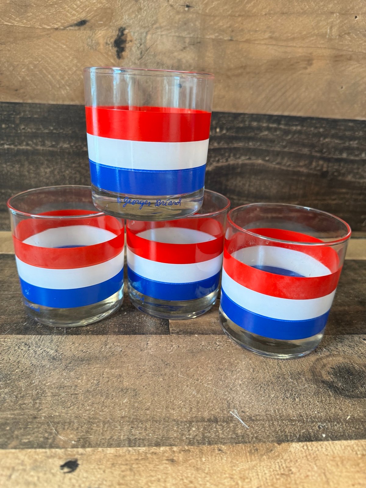 Georges Briard lowball patriotic glasses red white blue set of 4