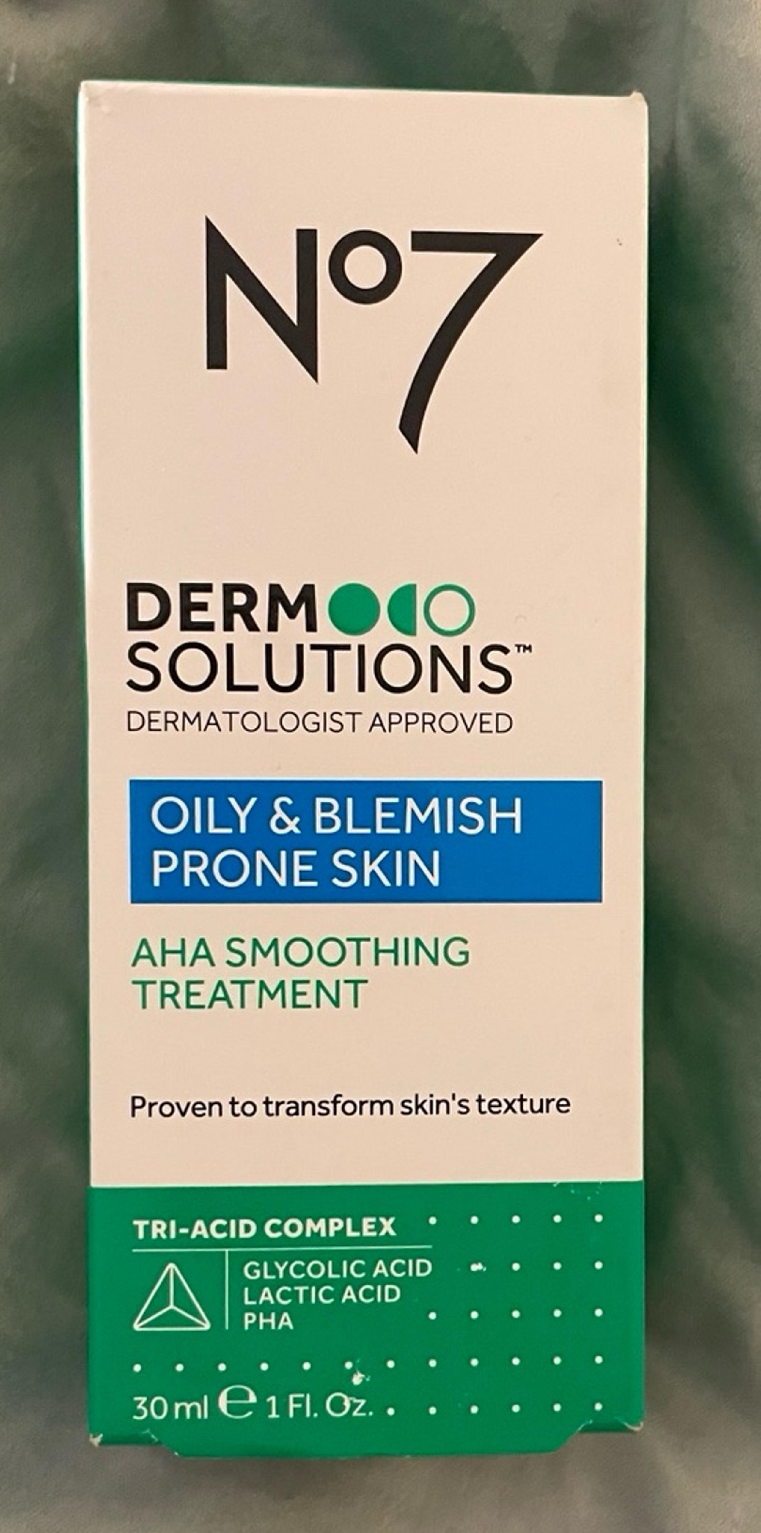 No7 Derm Solutions Oily & Blemish Prone Skin AHA Soothing Treatment 30ml BNIB