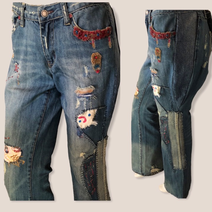 Boho Decorated Flared Leg Jeans-Sz 12