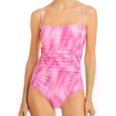 Ganni Women's Printed Ruched One Piece Swimsuit Pink M B4HP 215