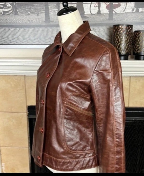 Benetton Brown Leather Jacket size Junior Large