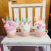 3 FAUX WHIP Bunnies, trees mushrooms Pink Easter dripping decor espresso mugs