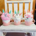 3 FAUX WHIP Bunnies, trees mushrooms Pink Easter dripping decor espresso mugs