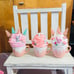 3 FAUX WHIP Bunnies, trees mushrooms Pink Easter dripping decor espresso mugs