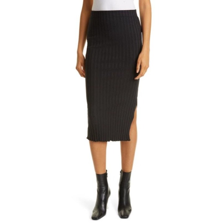 NEW SIMON MILLER Akuma Rib-knit Skirt In Black Sz Extra Small XS